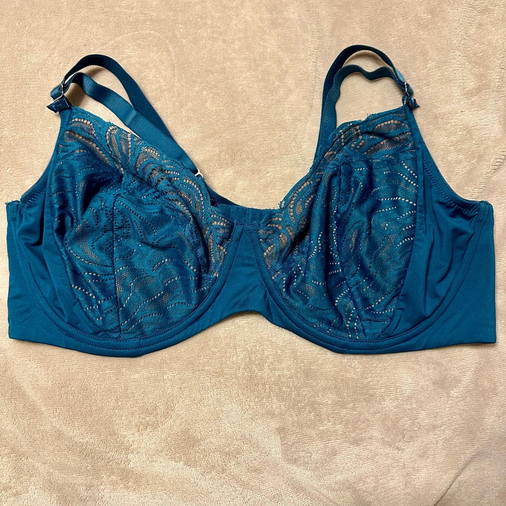 Teal Blue Lightly Lined Lace Bra 40DD